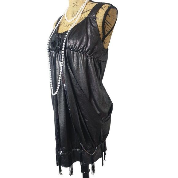 Women's Black Flapper Costume Dress Gatsby Deluxe Halloween Large - Picture 3 of 7